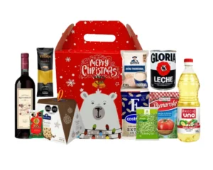 Canasta Navideña Corporativa con Panetón Blanca Flor Chocotón – Caja Roja