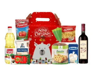 Canasta Navideña Premium Roja con Panetón Tottus, Vino Queirolo