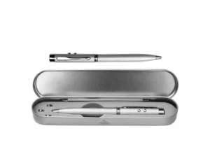 Lapicero Láser Metálico 3 Funciones con Estuche | Luz Roja + Linterna LED + Tinta Negra