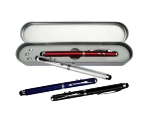 Lapicero Láser Metálico 4 Funciones con Touch | Luz Roja + Linterna LED + Tinta Negra | Estuche Premium