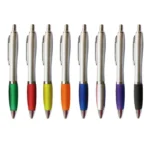 Lapicero Plástico Retráctil Plateado con Goma Traslúcida – Tinta Azul